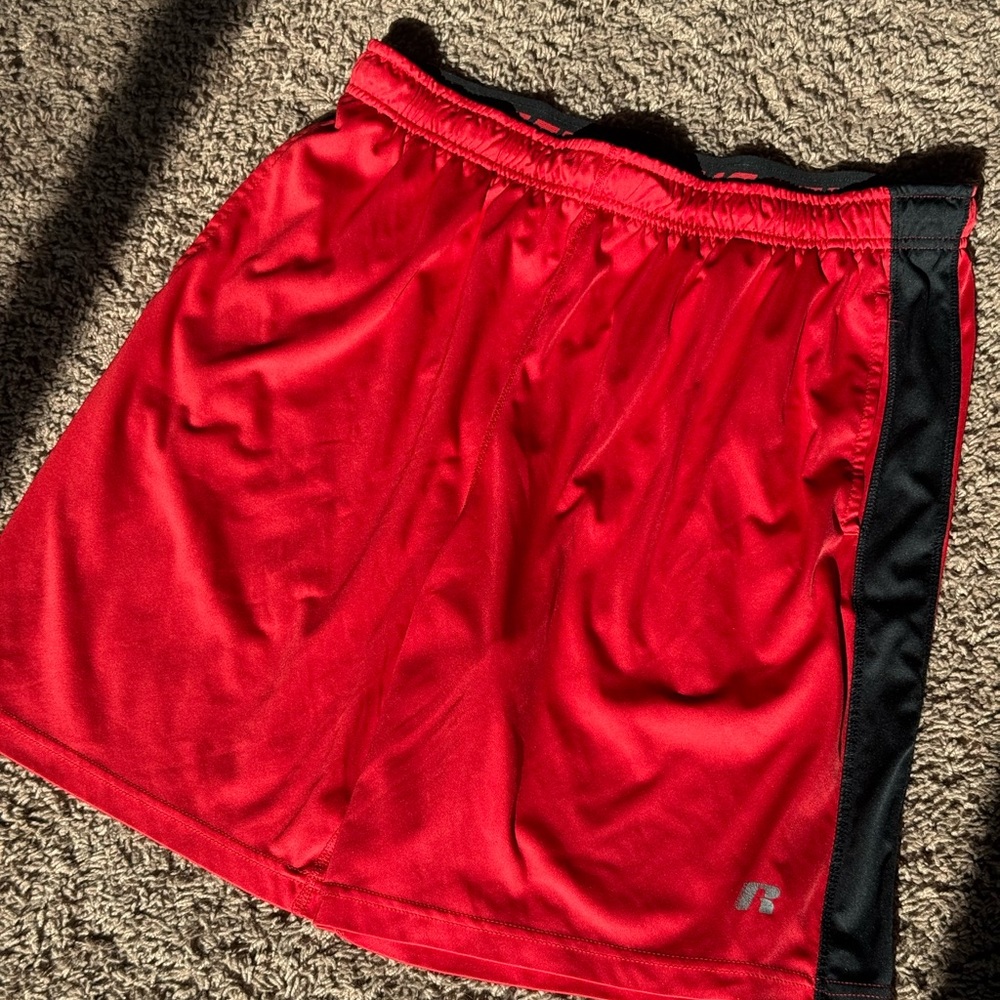 Red Athletic Shorts with Black Stripe